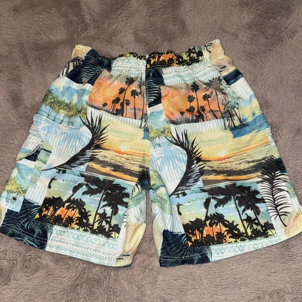 Croft & Barrow mens tropics swim trunks medium swimsuit shorts blue green orange - Picture 6 of 10